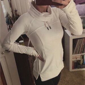 Lululemon Sweatshirt White Cowl Funnel Neck Drawstring Pullover Jacket Sz 6 EUC